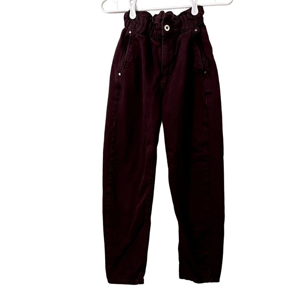 Zara plum purple mom jeans classic cinched waist comfortable cotton pants trendy